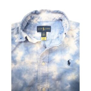 Ralph‎ Lauren Boys Button Down Shirt Size 7 Blue White Tie Dye Short Sleeve